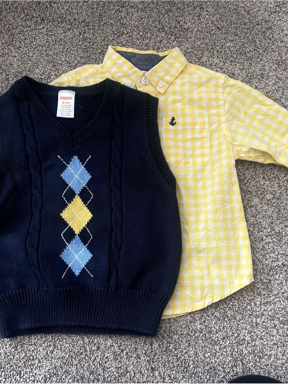 Gymboree Navy Argyle Sweater Vest with Yellow Gingham Button-Down Shirt